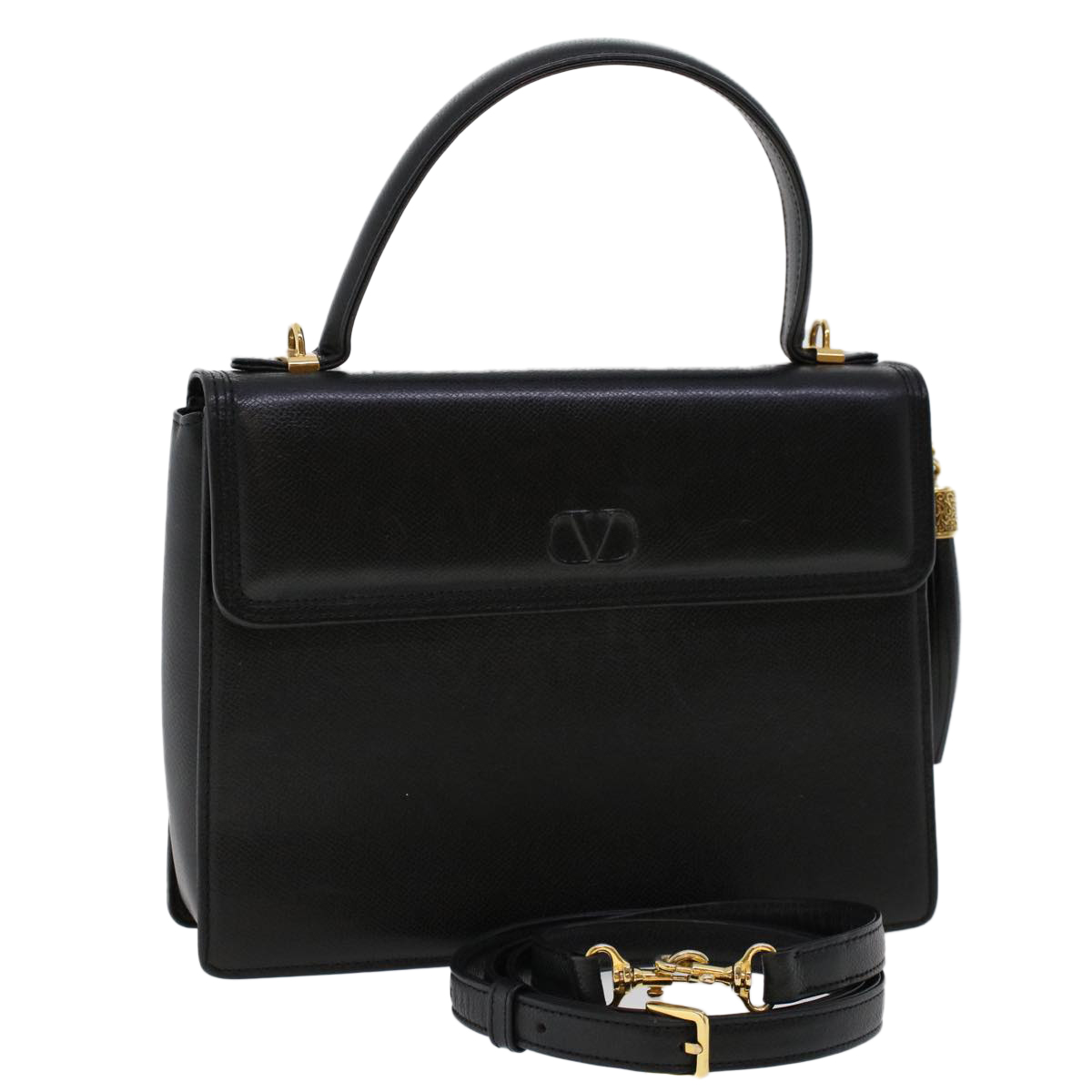 Valentino Hand Bag Leather 2way Black Auth Yk7544b
